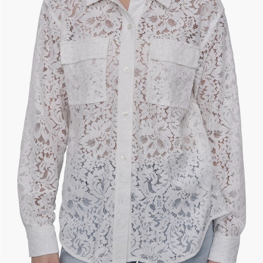 DKNY White Floral Lace Shirt